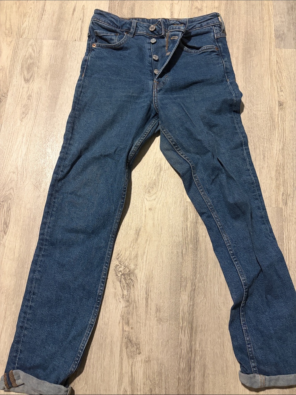 H&M Dark Blue High-Waist Button-Fly Women's Jeans